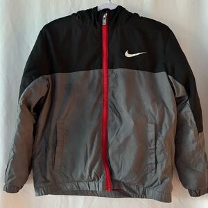 Nike Kids 4T Black and Gray Jacket with hood. Red fleeced lined